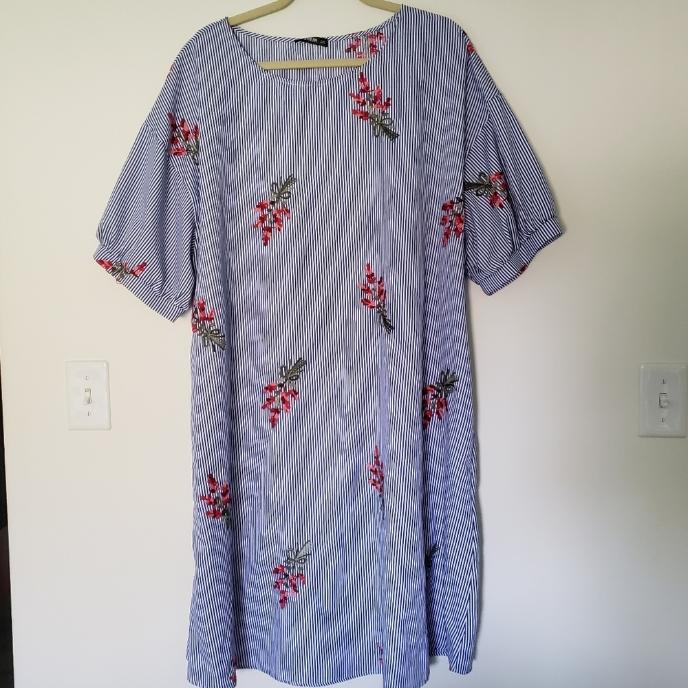 Blue Striped Floral Dress